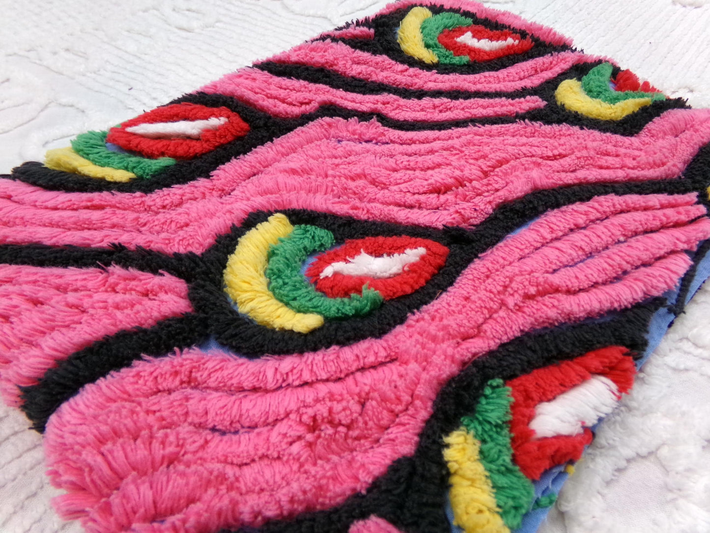Pink Peacock Vintage Chenille Fabric, exotic tail feathers, sewing craft quilt material 17" x 23" piece