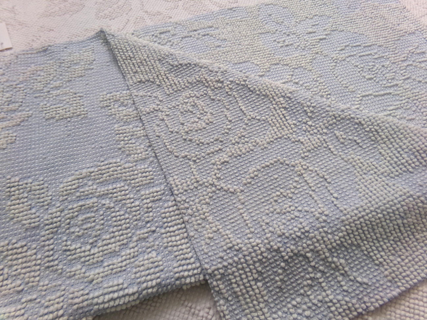 vintage hobnail rose fabric, blue & white woven chenille floral dot design, 19" x 24" piece