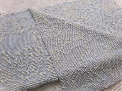 vintage hobnail rose fabric, blue & white woven chenille floral dot design, 19" x 24" piece