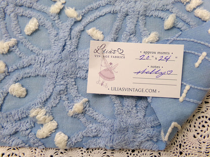 Starry Night Blue Vintage Chenille Fabric Geometric 20" x 24" piece