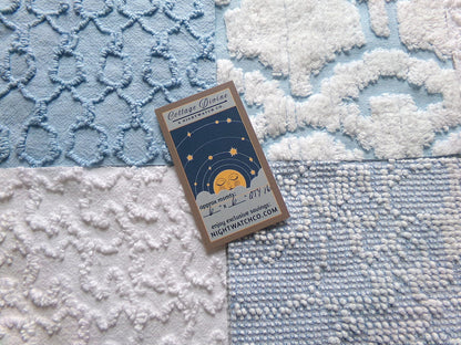 seaside wanderings chenille fabric squares, 16 vintage 6" quilt blocks in coastal blue & white, for sewing, crafts, fiber arts