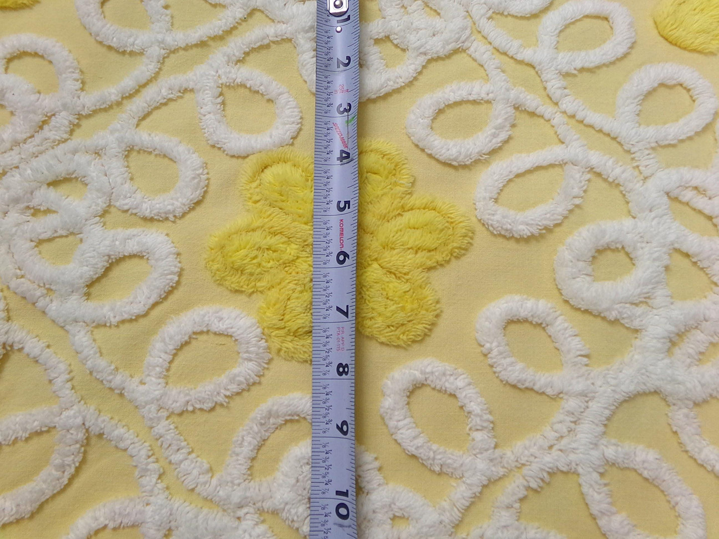 Sunny Yellow Daisy Vintage Chenille Fabric, White Swirl Sewing Quilt Material, 20" x 24"