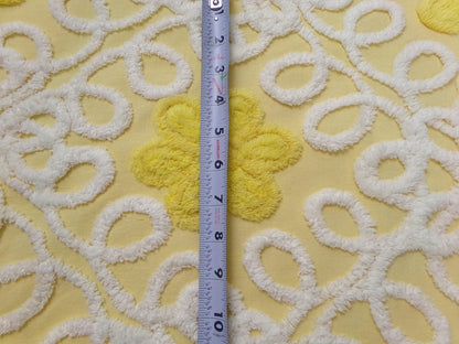 Sunny Yellow Daisy Vintage Chenille Fabric, White Swirl Sewing Quilt Material, 20" x 24"