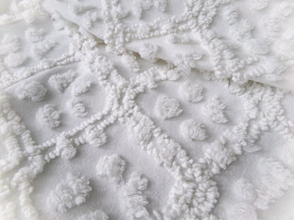 White Vintage Chenille Fabric: Tumbling Block Pops Geometric Design, 20" x 24" Piece Sewing & Quilt Material