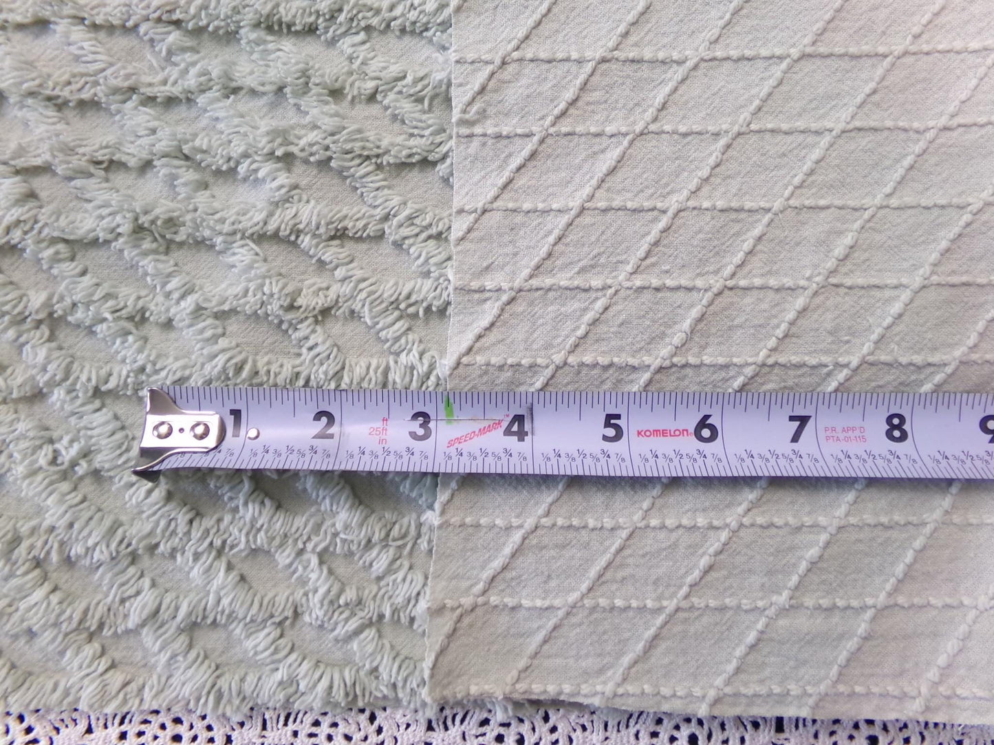 Calming Sage Vintage Chenille Bedspread Fabric Green Diamond Lattice 20x24"