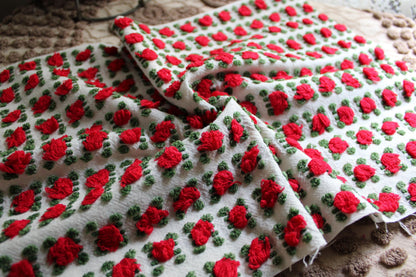 Red Rosebud Vintage Chenille Fabric, Morgan Jones Roses, 18" x 24" inch Piece