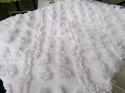White Vintage Chenille Fabric: Tumbling Block Pops Geometric Design, 20" x 24" Piece Sewing & Quilt Material