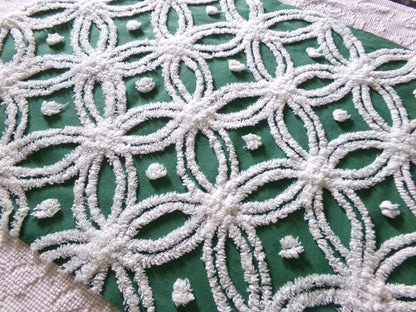 Evergreen Vintage Chenille Fabric, White Wedding Rings & Dots, 20x27" Piece