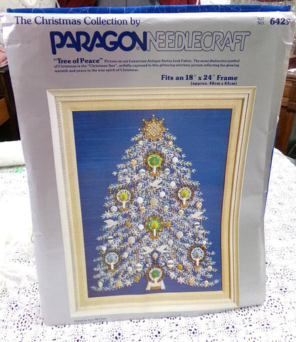 TREE of PEACE Vintage Crewel Embroidery Kit Paragon Needlecraft 6429 Christmas Wall Art June McClean