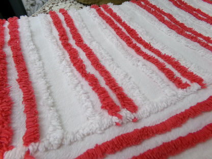 Red & White Striped Chenille Fabric, textured skinny lines craft quilt material, 17" x 27" piece