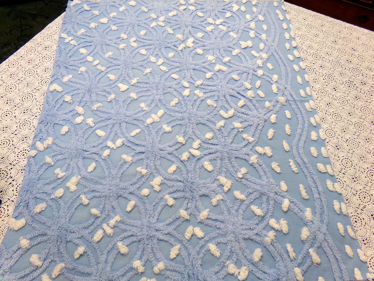 Starry Night Blue Vintage Chenille Fabric Geometric 20" x 24" piece