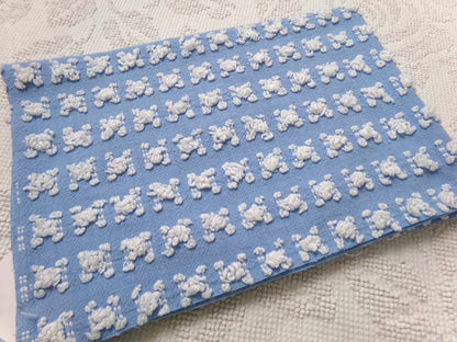Deeply Serene Blue & White Rosebud Vintage Chenille Fabric, Heirloom Quality Material for Quilts, Pillows, 24" x 17" inch Piece