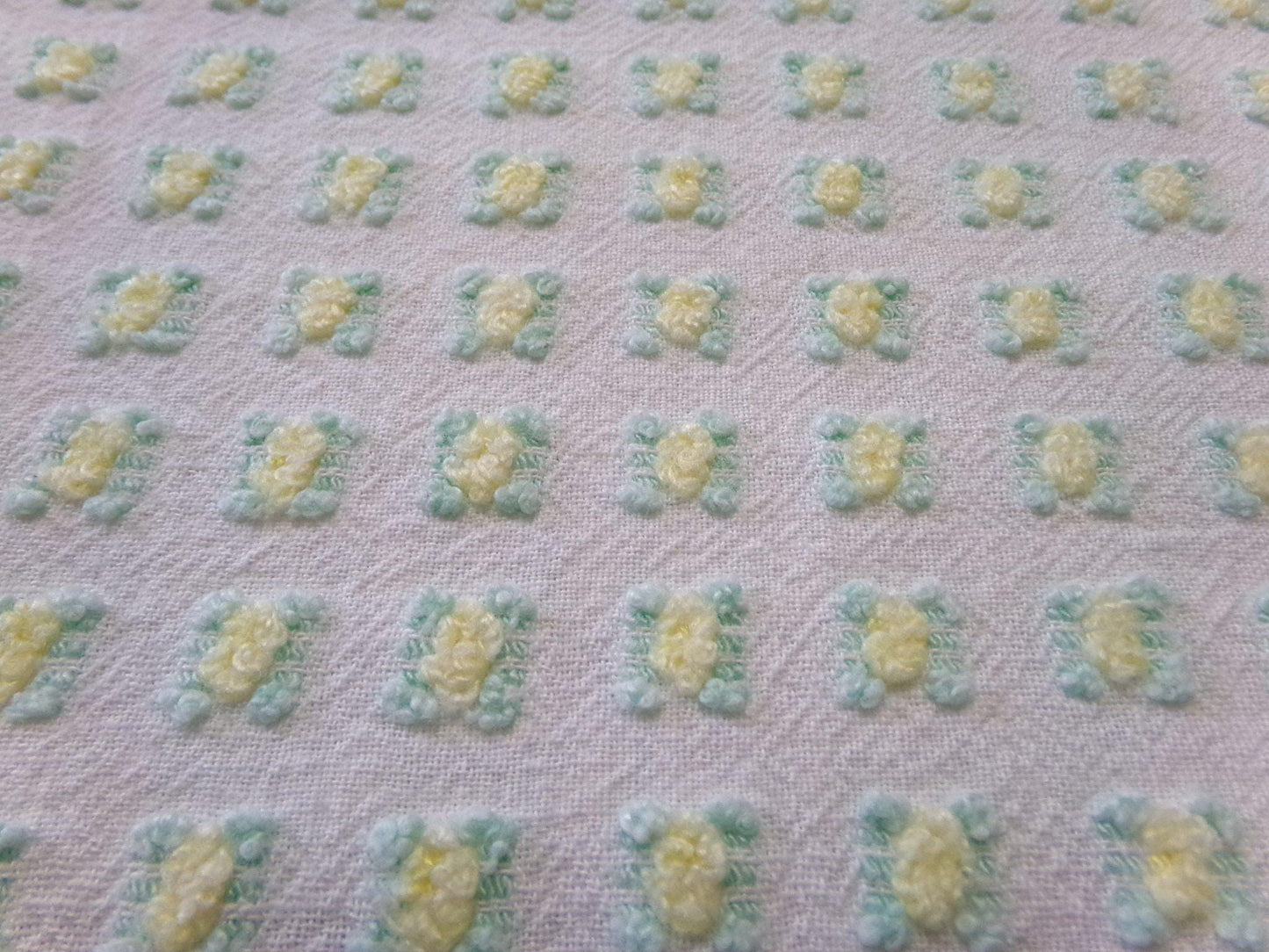 tiny tuft yellow rosebud vintage chenille fabric, textured mini rose design, 18" x 21.5" piece quilt material