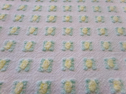 tiny tuft yellow rosebud vintage chenille fabric, textured mini rose design, 18" x 21.5" piece quilt material