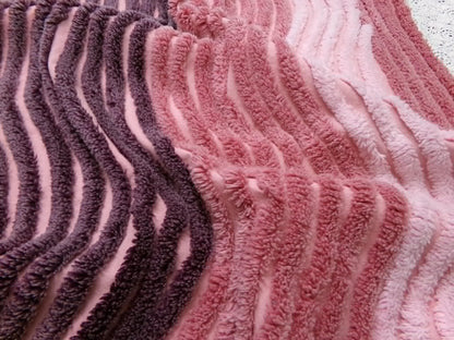 Triple Ripple Vintage Pink Chenille Bedspread Fabric Frosted Tufts 18x24" Quilt Piece