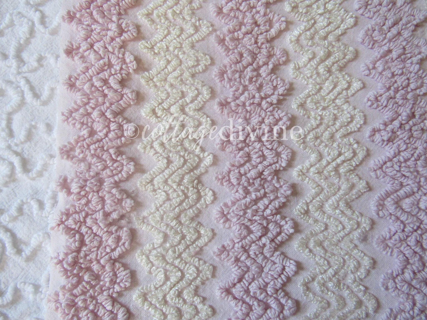 Boho Blush Pink Vintage Chenille Quilt Fabric, Iridescent Vanilla Zig Zags, 20" x 25" inch Piece