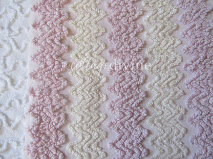 Boho Blush Pink Vintage Chenille Quilt Fabric, Iridescent Vanilla Zig Zags, 20" x 25" inch Piece