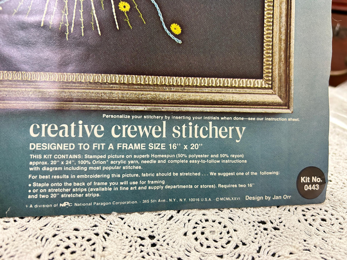BREATHLESS Vintage Crewel Stitchery Kit, Boho Black Floral Paragon 0443 Embroidery