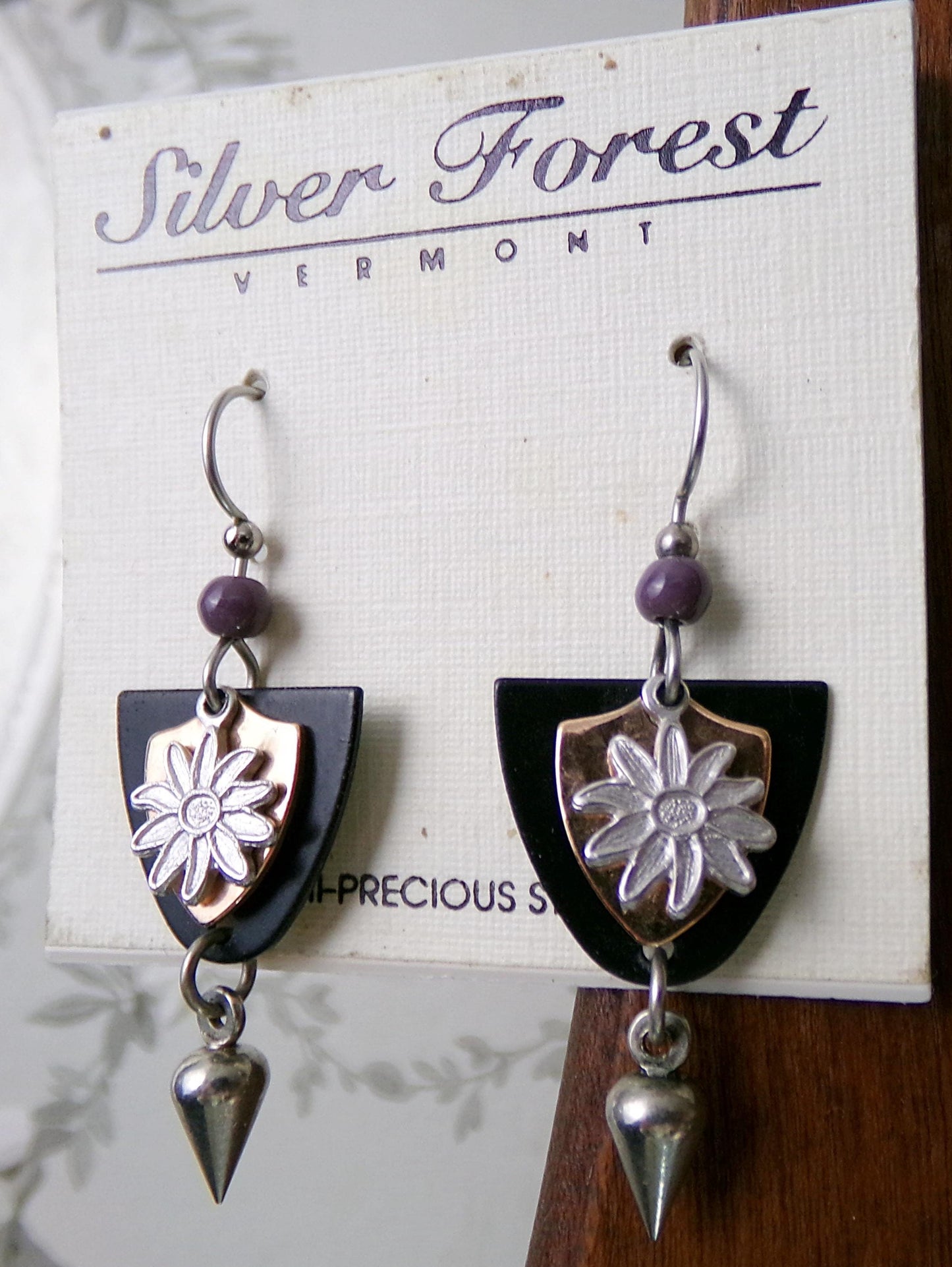 Vintage Silver Forest Earrings Dagger Daisy Pierced Dangle Boho Style Jewelry