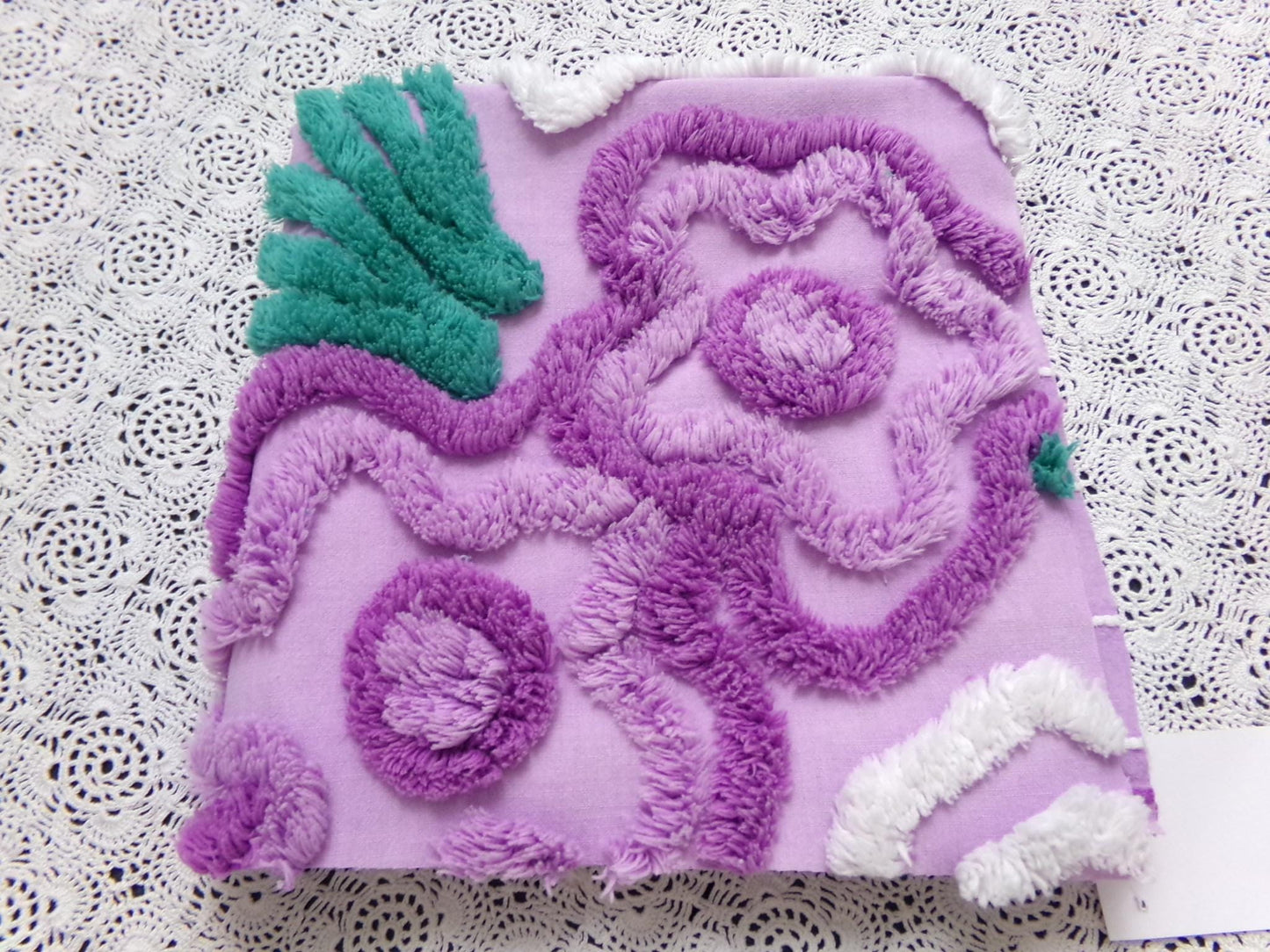 Lilac Vintage Chenille Fabric 17 x 18" Floral Swirl Piece for pillows, crafts