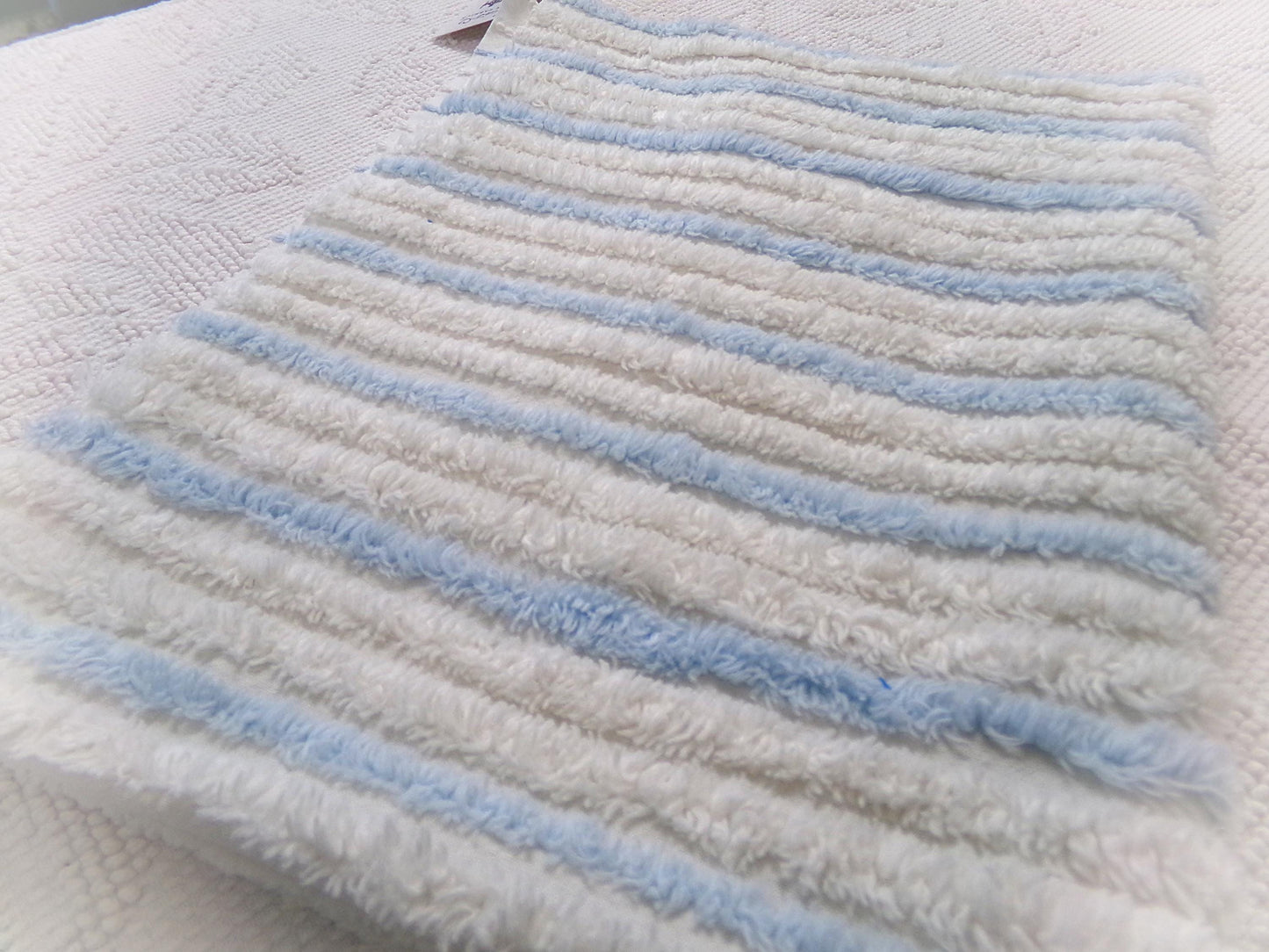 simple blue & white striped vintage chenille bedspread fabric, versatile sewing material 17" x 24"