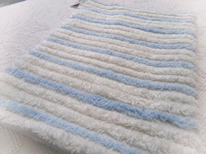 simple blue & white striped vintage chenille bedspread fabric, versatile sewing material 17" x 24"