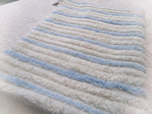 simple blue & white striped vintage chenille bedspread fabric, versatile sewing material 17" x 24"