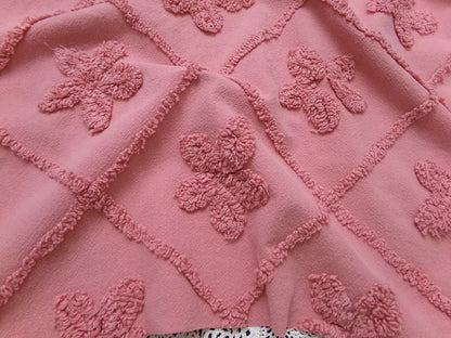 Vintage Chenille Fabric Dusty Rose Pink Tufted Floral Diamond Lattice Pattern 19x23"