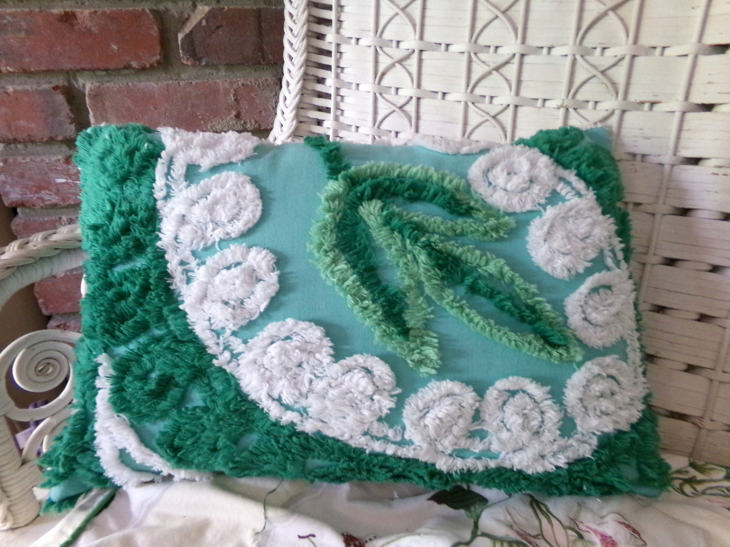 Botanical Leaf Pillow Cover & Insert, 12" x 16", REVERSIBLE Accent Pillow Designed from Vintage Chenille Bedspread Fabric, Shabby Home Decor