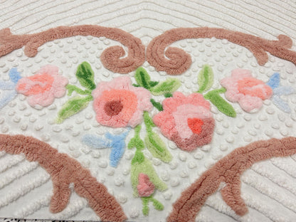 Vintage Floral Chenille Fabric, 22x24" Antique Sewing Textile