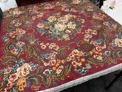 Vintage Ralph Lauren Silk Square Scarf Burgundy Floral Baroque Elegance Japan