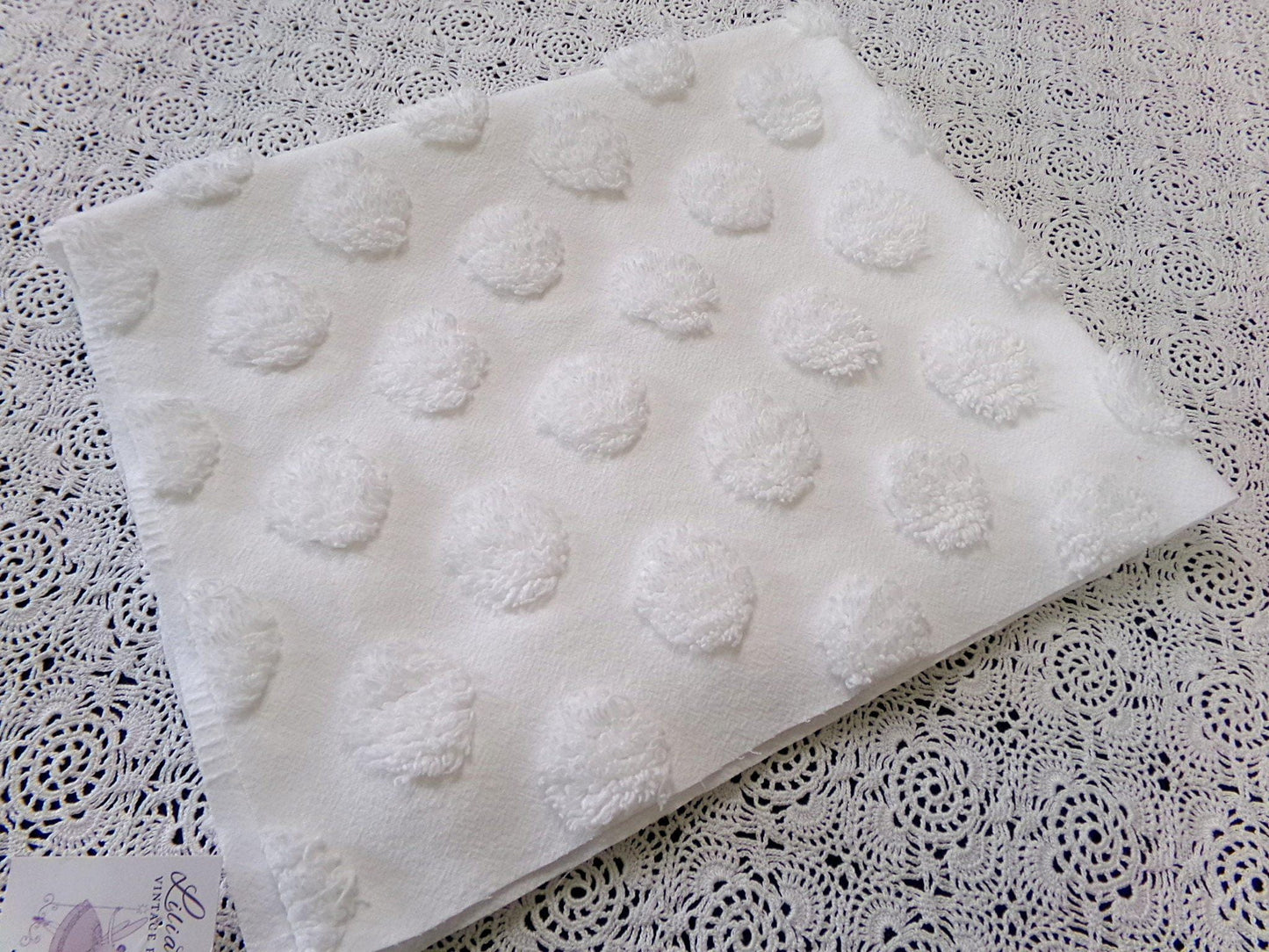 Simple Coin Pops Vintage Style Chenille Fabric Big White Dots 18x24" Quilt Material