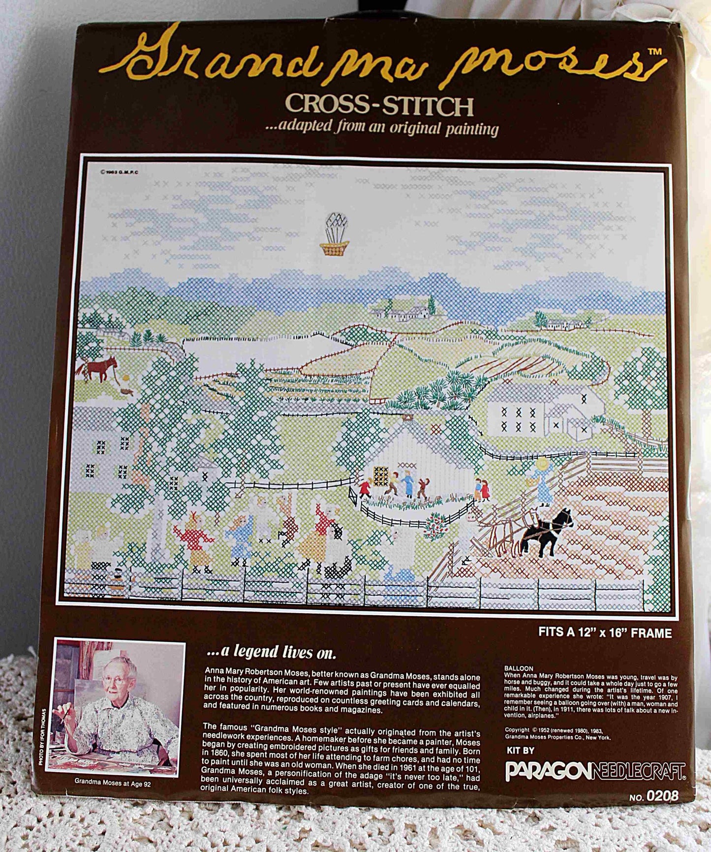 BALLOON Cross Stitch Embroidery Kit Vintage Grandma Moses Design Paragon Needlecraft 0208