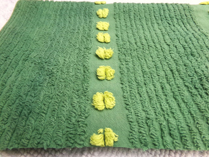 Goblin Green Vintage Chenille Bedspread Fabric Piece | Sewing Quilt Material 17" x 25"