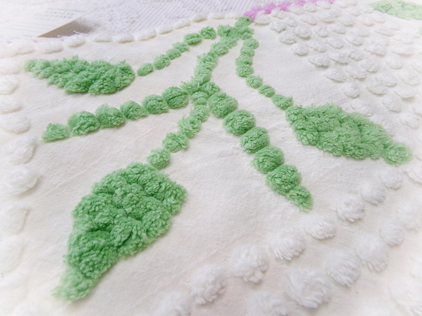 Vintage Chenille Fabric Botanical Leaf Pattern Craft Quilting Sewing Piece 19" x 27"