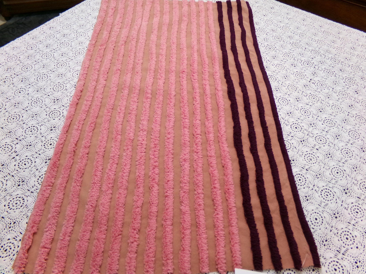 Transitional Stripe Vintage Chenille Bedspread Fabric 15x24" Unique Plush Sewing Material