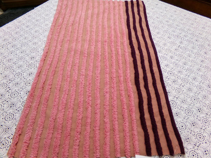 Transitional Stripe Vintage Chenille Bedspread Fabric 15x24" Unique Plush Sewing Material