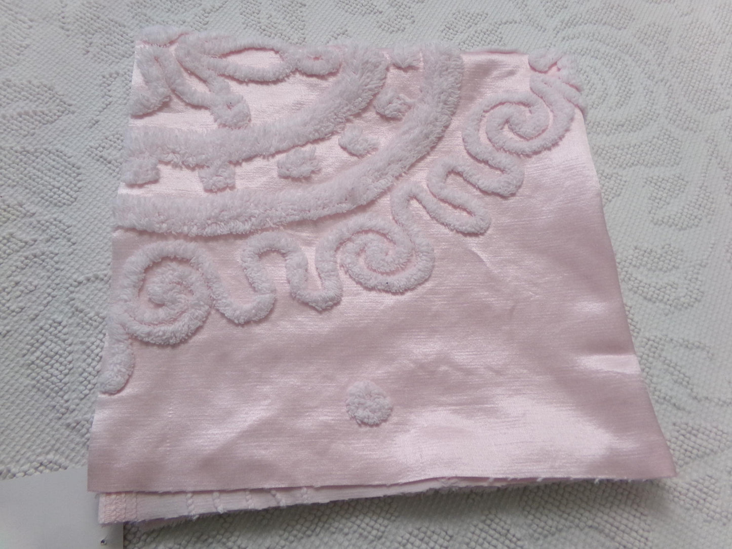 Vintage Pink Satin Chenille Fabric, Shabby Chic Sewing Material 23" x 22" Piece