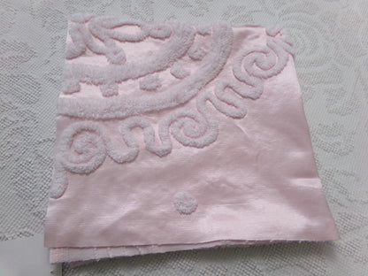 Vintage Pink Satin Chenille Fabric, Shabby Chic Sewing Material 23" x 22" Piece