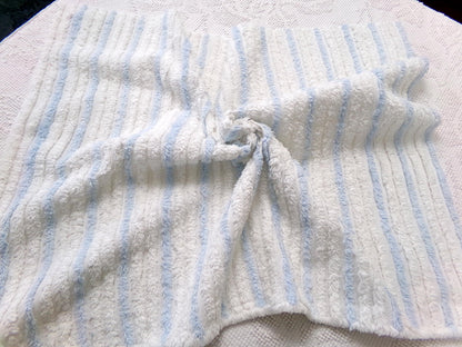 simple blue & white striped vintage chenille bedspread fabric, versatile sewing material 17" x 24"