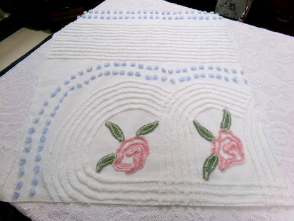 Cottage Rose Vintage Chenille Fabric Quilt Material, 26" x 23" piece