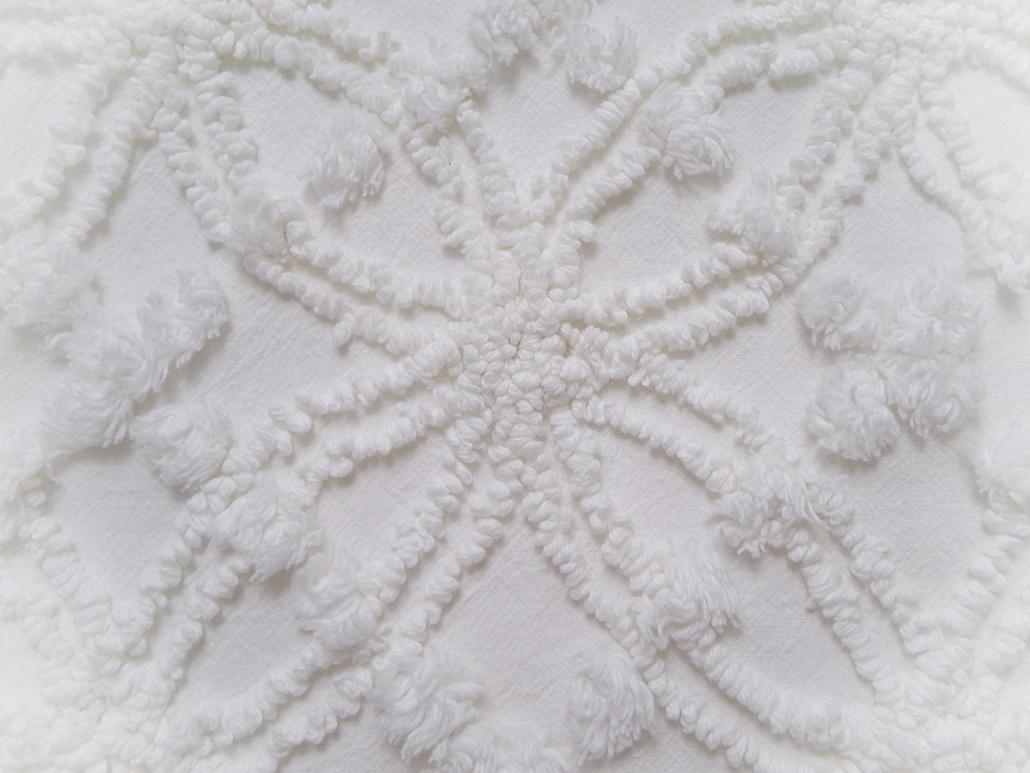 Vintage White Chenille Fabric Piece Spider Tuft Pops 18 x 24" Quilt Sewing Material