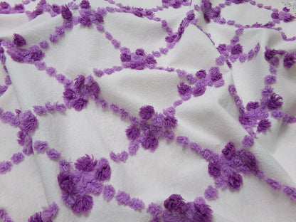Crocus Buds in Snow Vintage Chenille Fabric, Purple & White 20" x 24" piece