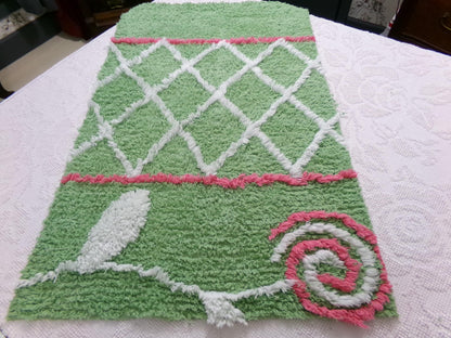 Pink Lollipop Vintage Style Chenille Fabric, terrytuft apple green sewing craft quilt material, 17" x 28" piece