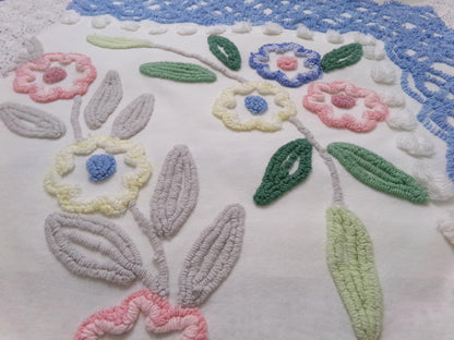 Cottage Florals Vintage Chenille Bedspread Fabric 33x18"