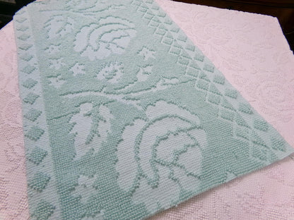 Vintage Hobnail Chenille Fabric Reversible Rose Aqua Ghost Shadow Shabby Mood 17"x27"