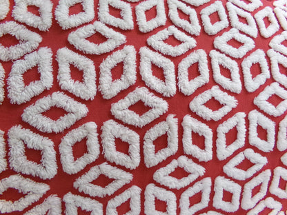 White Snowflakes Red Vintage Chenille Fabric 12x18" Piece Quilt Material