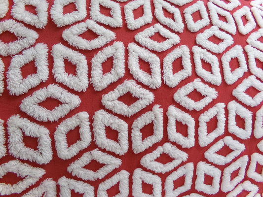 White Snowflakes Red Vintage Chenille Fabric 12x18" Piece Quilt Material