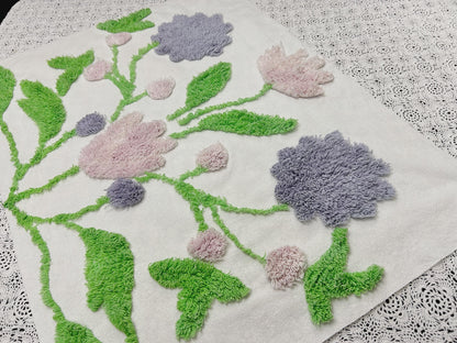 Vintage Spring Floral Chenille Fabric, Plush Flowers & Greenery 18x24"