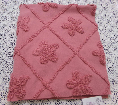 Vintage Chenille Fabric Dusty Rose Pink Tufted Floral Diamond Lattice Pattern 19x23"